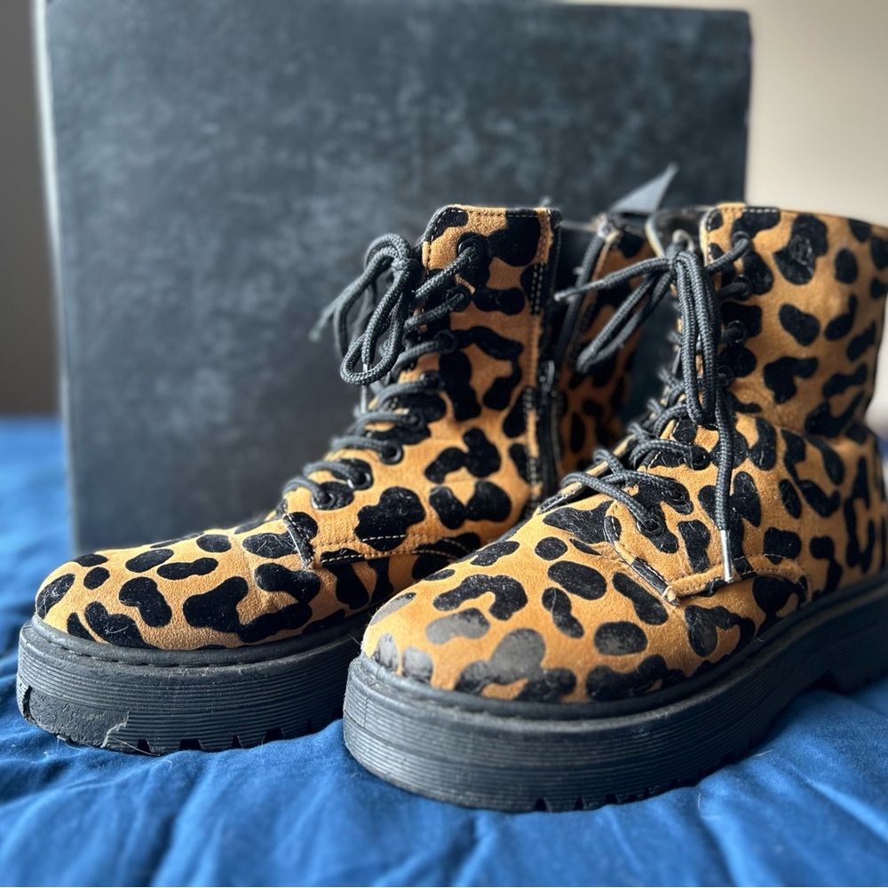 Leopard Print Lace Up Boots